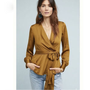 Anthropologie Moulinette Soeurs Brynn Blouse Gold Mustard